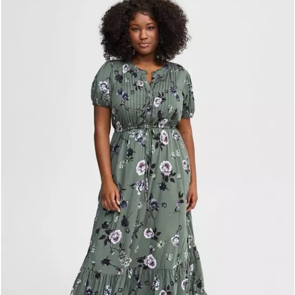 Torrid Green Ruffled Tiered Maxi Dress with Peter Pan Collar